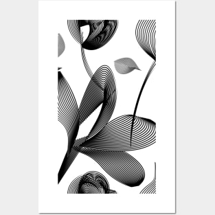 Linear lily flower in black and white pattern Posters and Art